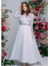 Long Sleeves White Organza V Back Flower Girl Dress